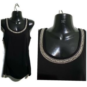 0209 White House Black Market Embellished round neck tank top